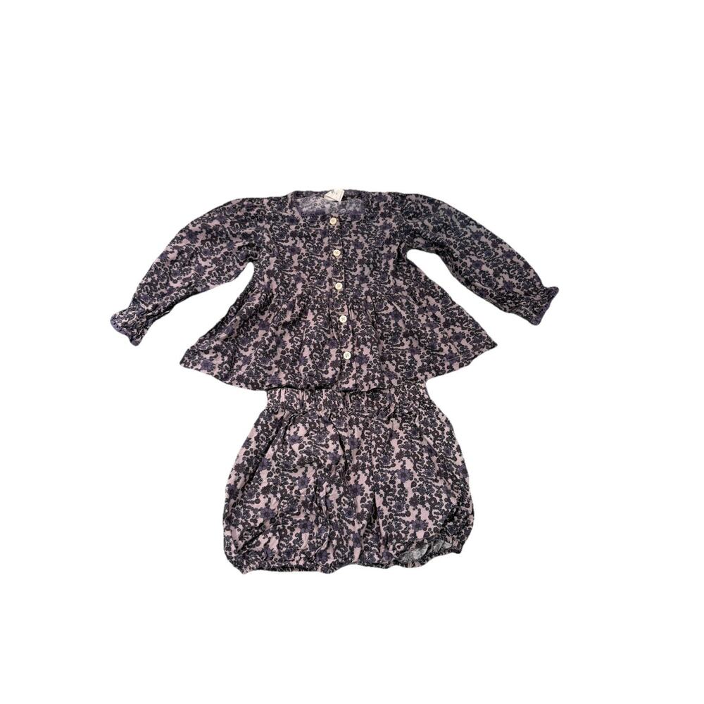 Kate Quinn 100% Woven Cotton Spooky Purple Floral Shorts Outfit Girls Size 4T